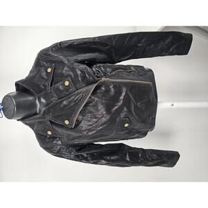 C & V Black Faux Leather Moto Jacket with Gold Hardware